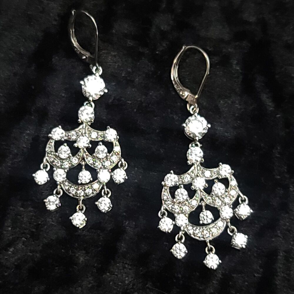 MEDA Sterling Silver 2" Drop Zircon Chandelier Earrings
